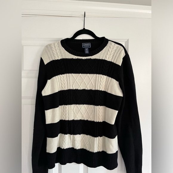 Women's Chaps Black & White Stripped Sweater Size XL - Picture 3 of 6
